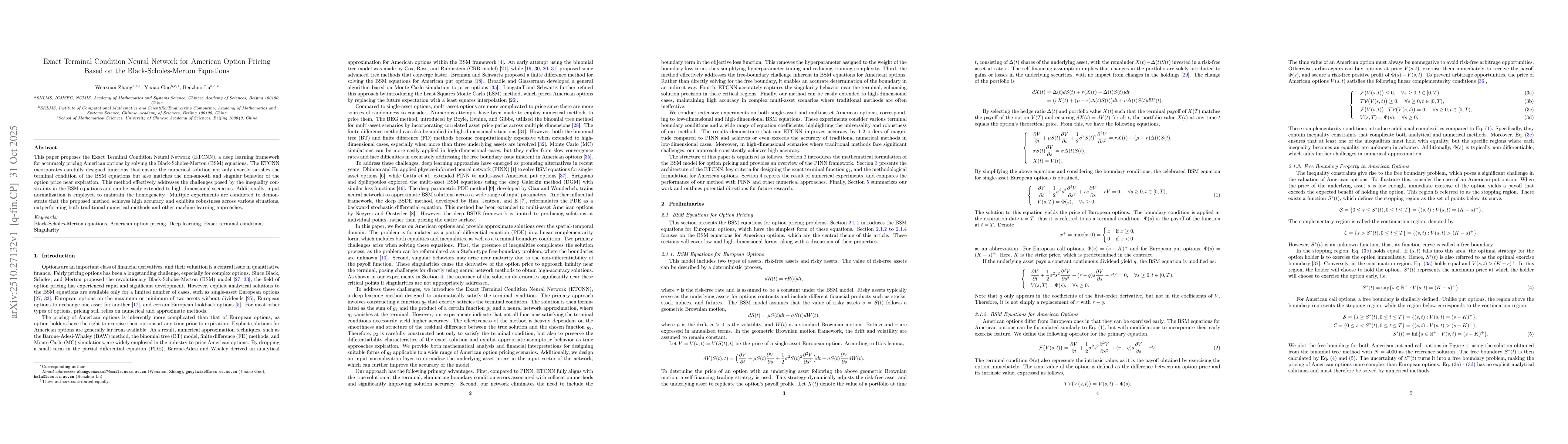 Thumbnail for Exact Terminal Condition Neural Network for American Option Pricing
  Based on the Black-Scholes-Merton Equations