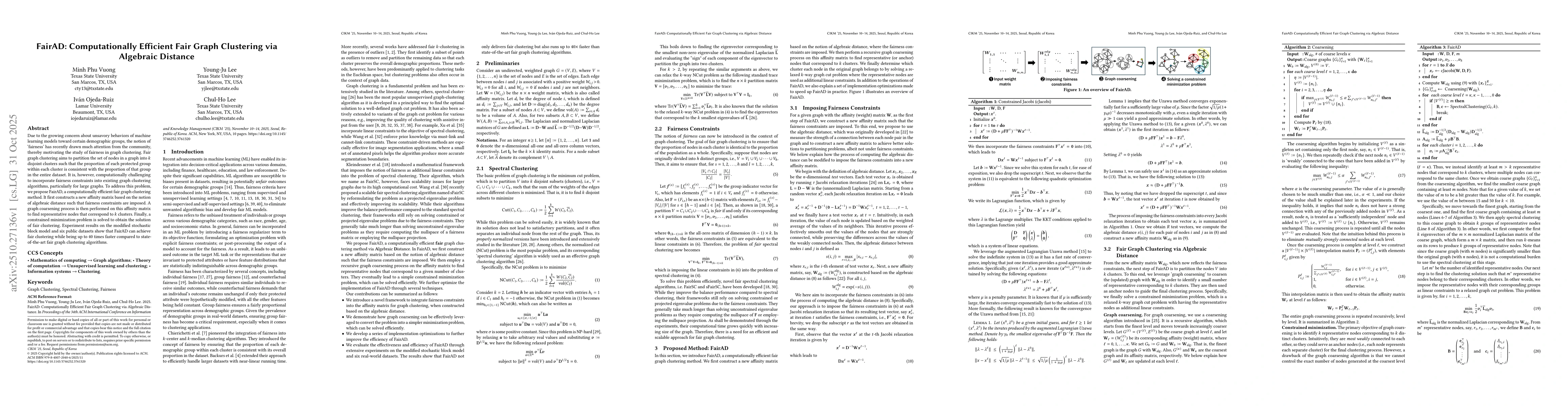 Thumbnail for FairAD: Computationally Efficient Fair Graph Clustering via Algebraic
  Distance