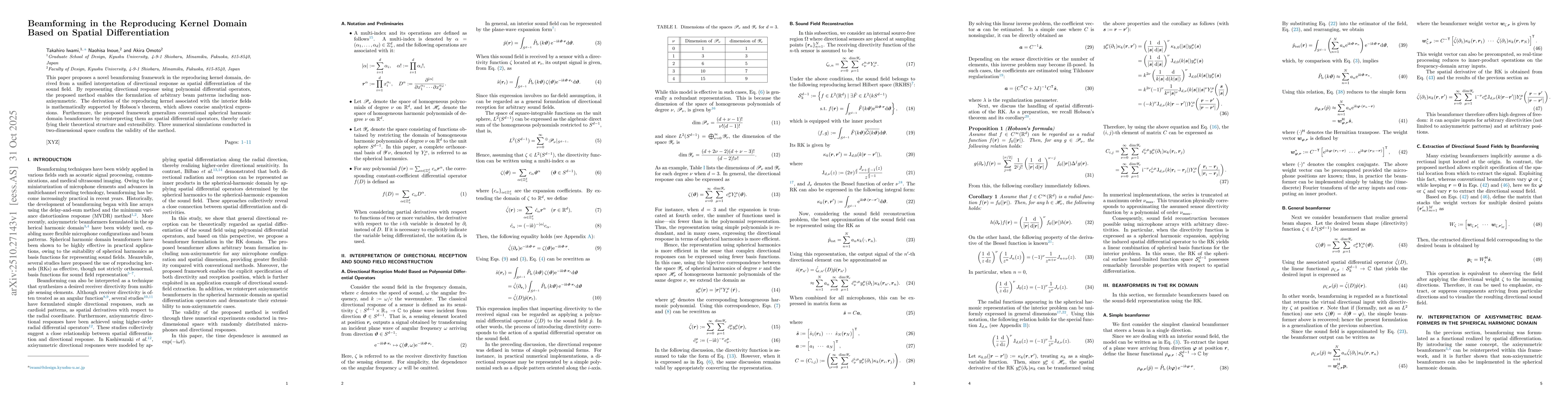 Thumbnail for Beamforming in the Reproducing Kernel Domain Based on Spatial
  Differentiation