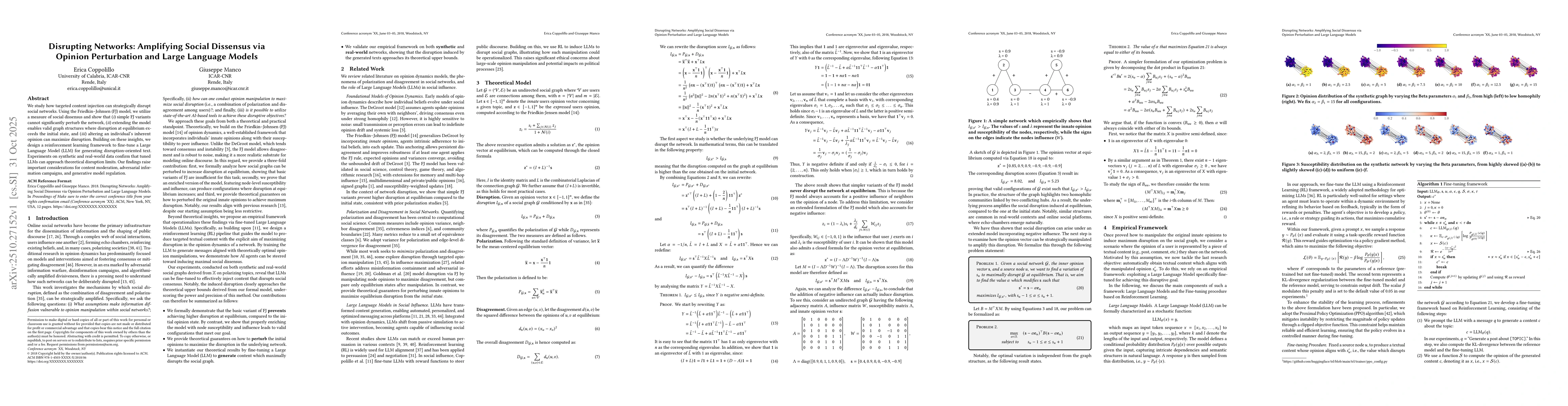 Thumbnail for Disrupting Networks: Amplifying Social Dissensus via Opinion
  Perturbation and Large Language Models