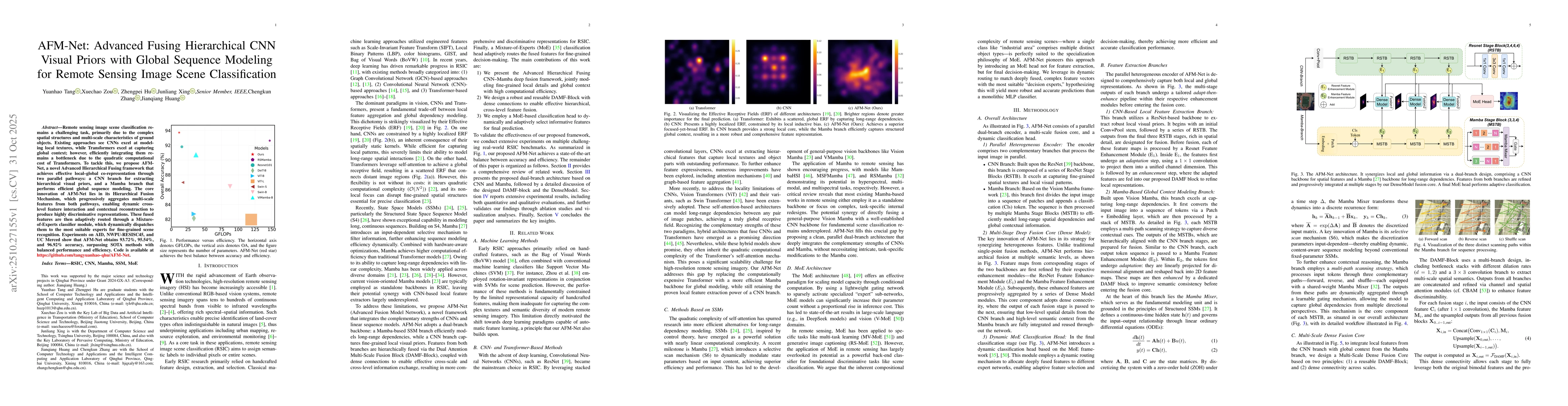 Thumbnail for AFM-Net: Advanced Fusing Hierarchical CNN Visual Priors with Global
  Sequence Modeling for Remote Sensing Image Scene Classification