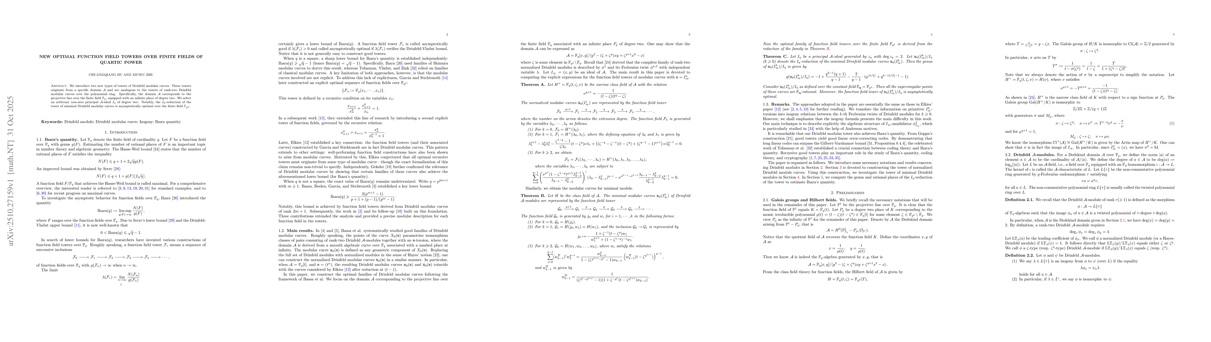 Thumbnail for New optimal function field towers over finite fields of quartic power