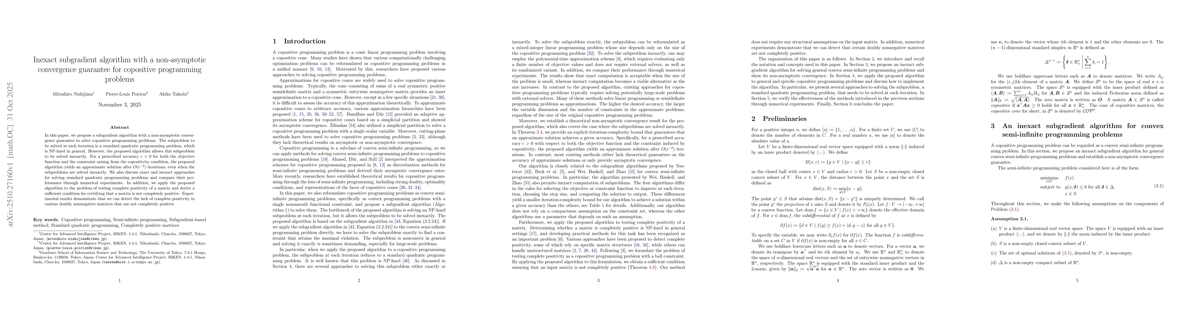 Thumbnail for Inexact subgradient algorithm with a non-asymptotic convergence
  guarantee for copositive programming problems