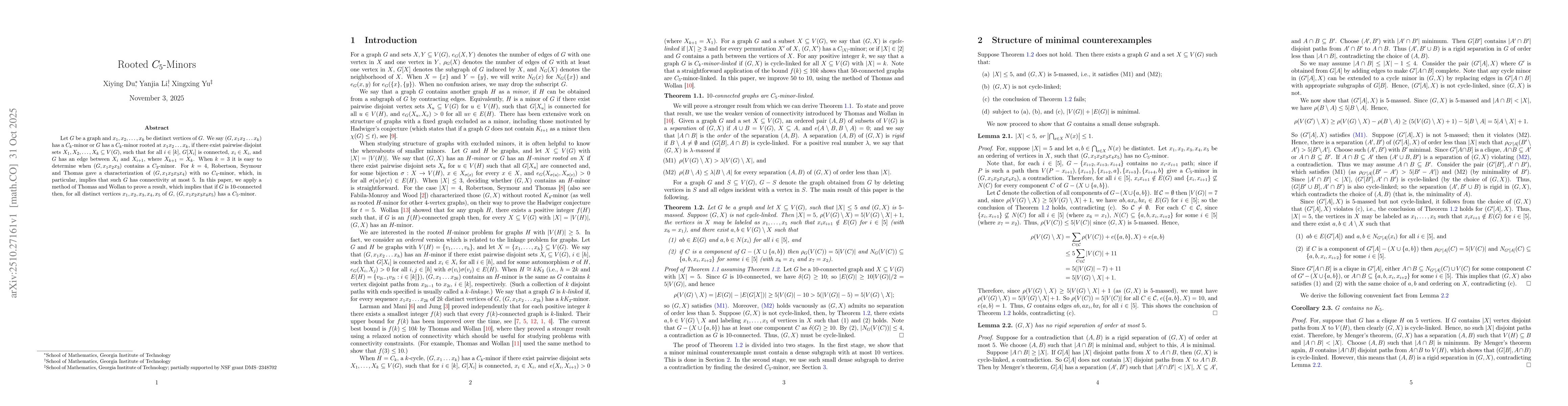 Thumbnail for Rooted $C_5$-Minors