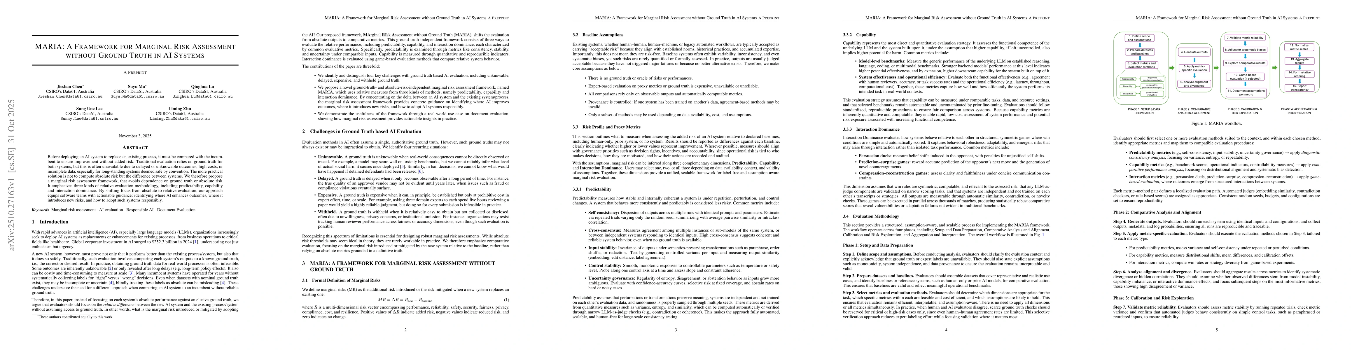 Thumbnail for MARIA: A Framework for Marginal Risk Assessment without Ground Truth in
  AI Systems