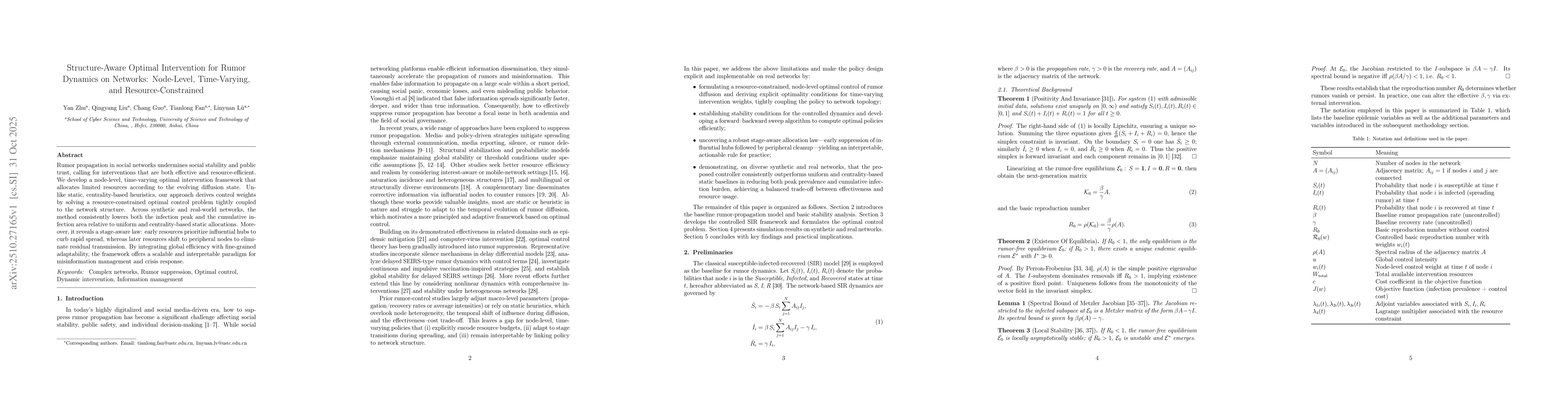 Thumbnail for Structure-Aware Optimal Intervention for Rumor Dynamics on Networks:
  Node-Level, Time-Varying, and Resource-Constrained