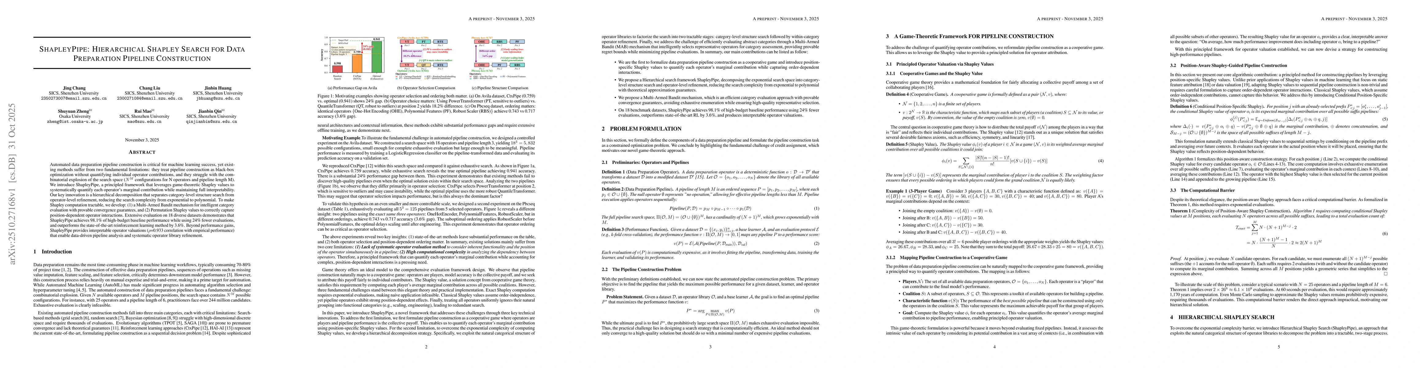 Thumbnail for ShapleyPipe: Hierarchical Shapley Search for Data Preparation Pipeline
  Construction