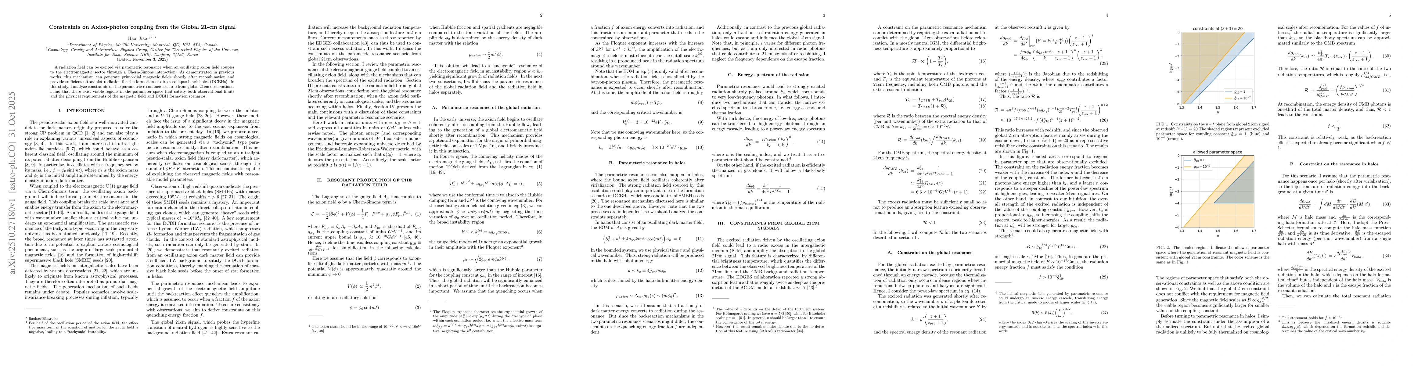 Thumbnail for Constraints on Axion-photon coupling from the Global 21-cm Signal