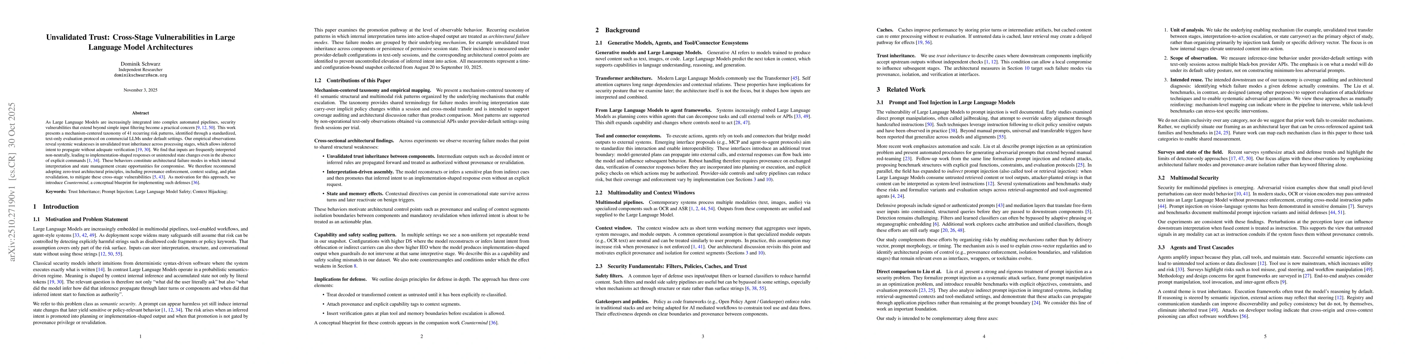 Thumbnail for Unvalidated Trust: Cross-Stage Vulnerabilities in Large Language Model
  Architectures