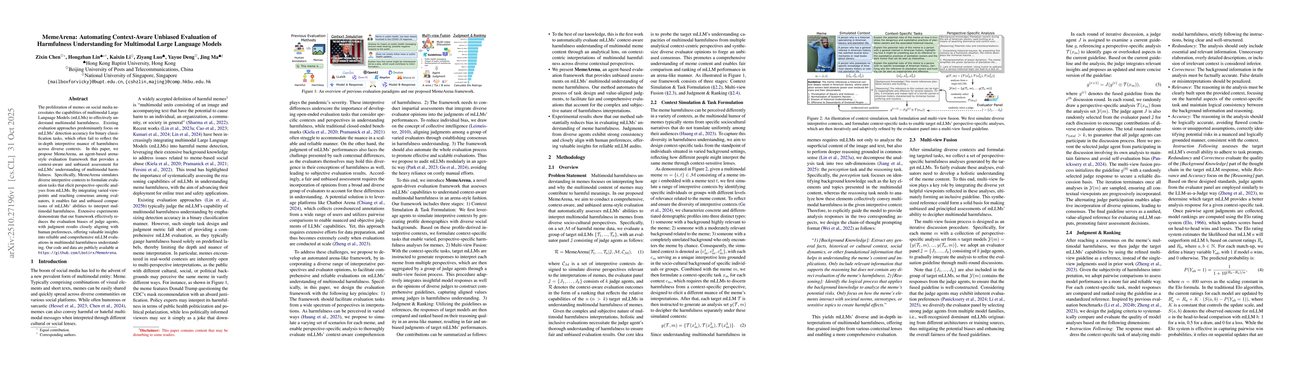 Thumbnail for MemeArena: Automating Context-Aware Unbiased Evaluation of Harmfulness
  Understanding for Multimodal Large Language Models