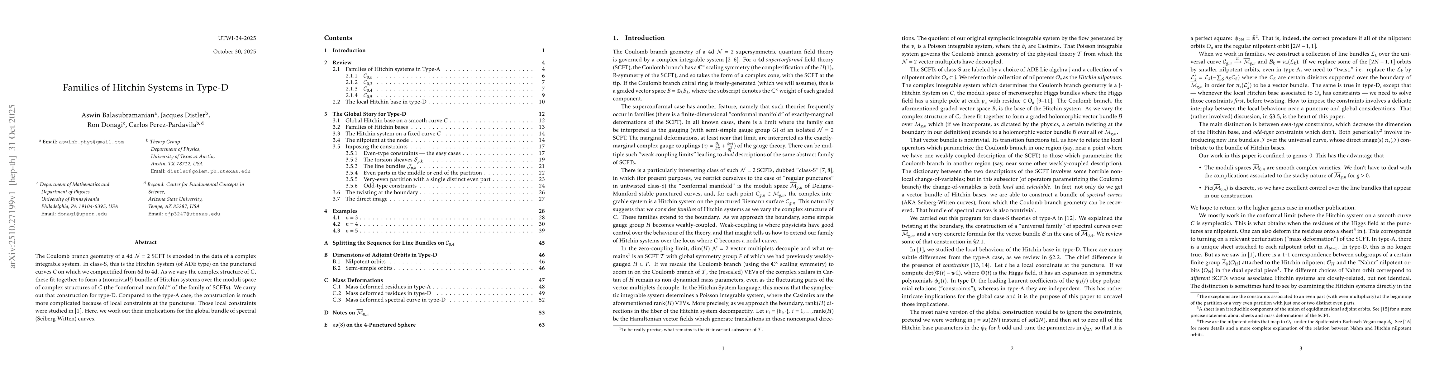 Thumbnail for Families of Hitchin Systems in Type-D