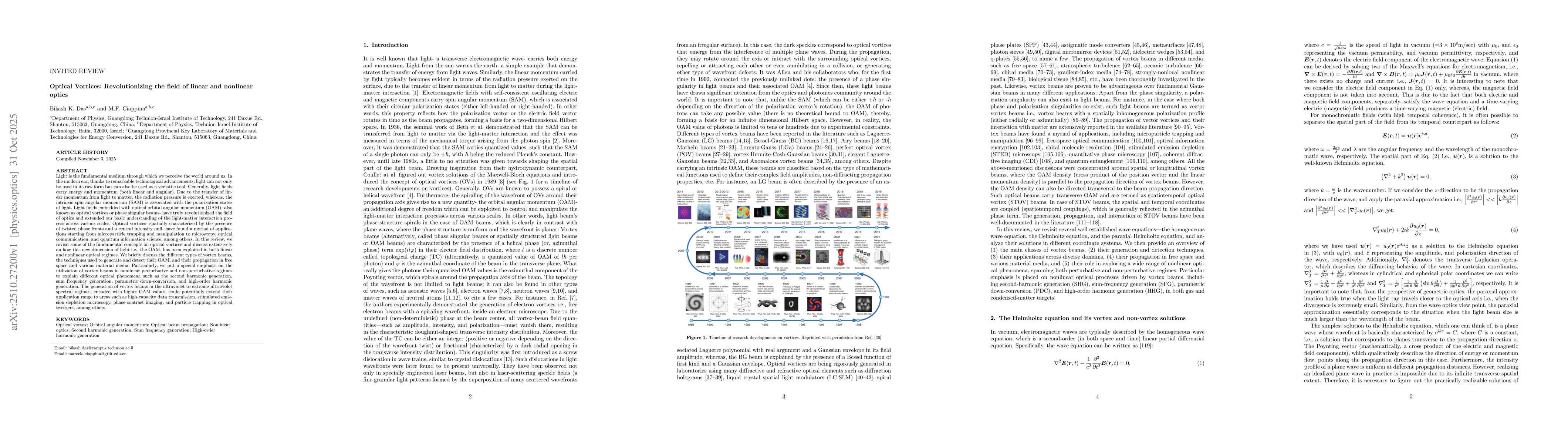 Thumbnail for Optical Vortices: Revolutionizing the field of linear and nonlinear
  optics