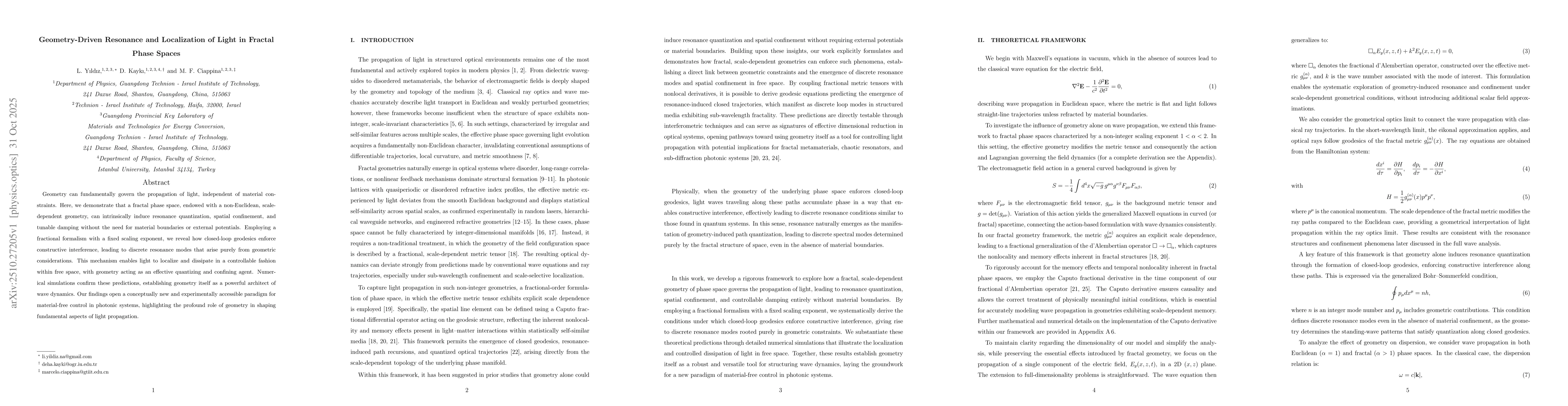 Thumbnail for Geometry-Driven Resonance and Localization of Light in Fractal Phase
  Spaces