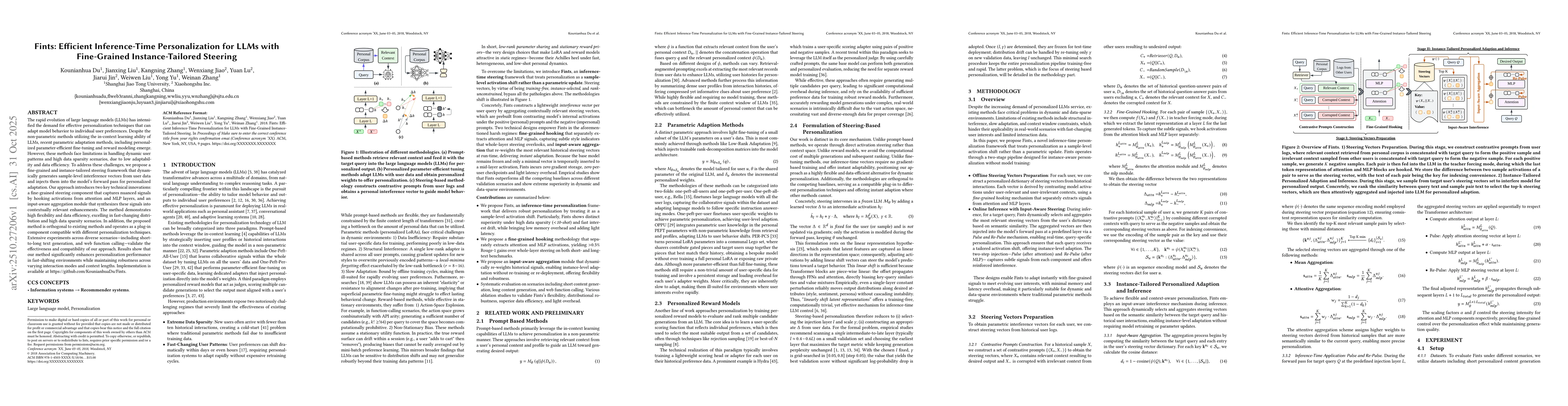 Thumbnail for Fints: Efficient Inference-Time Personalization for LLMs with
  Fine-Grained Instance-Tailored Steering
