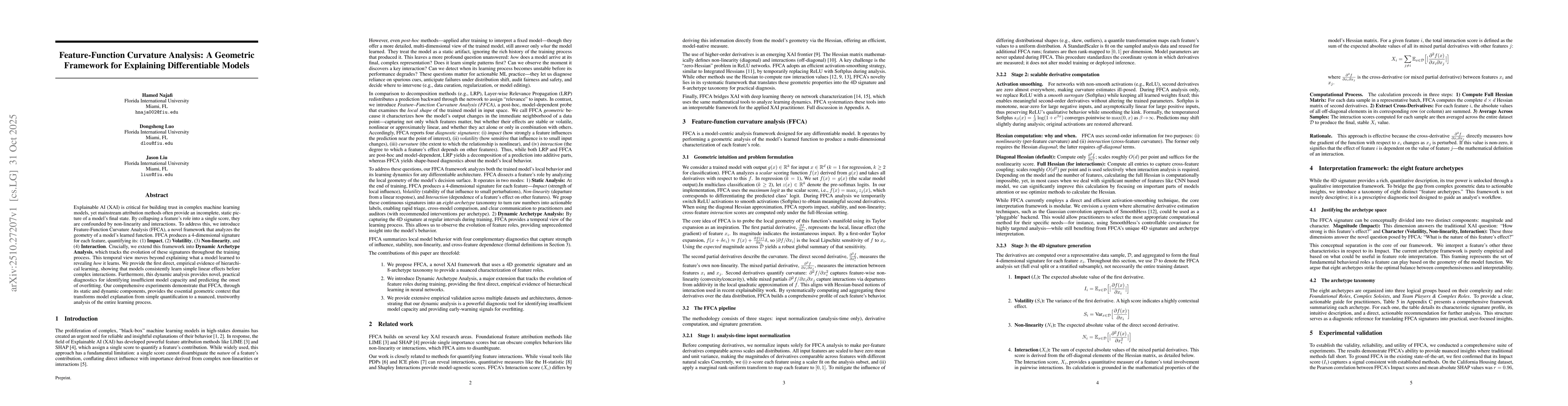 Thumbnail for Feature-Function Curvature Analysis: A Geometric Framework for
  Explaining Differentiable Models