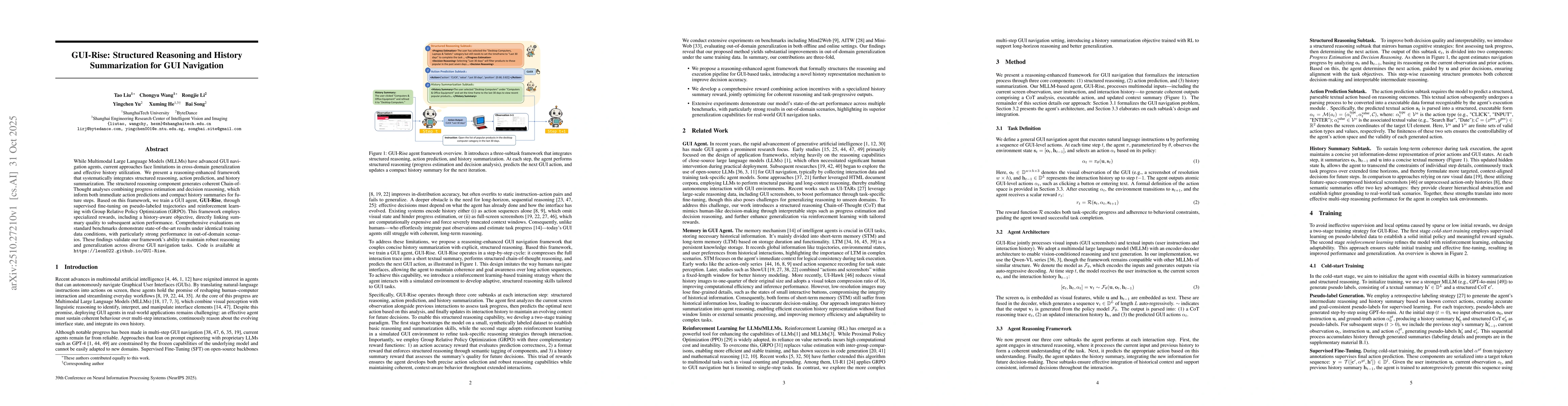 Thumbnail for GUI-Rise: Structured Reasoning and History Summarization for GUI
  Navigation