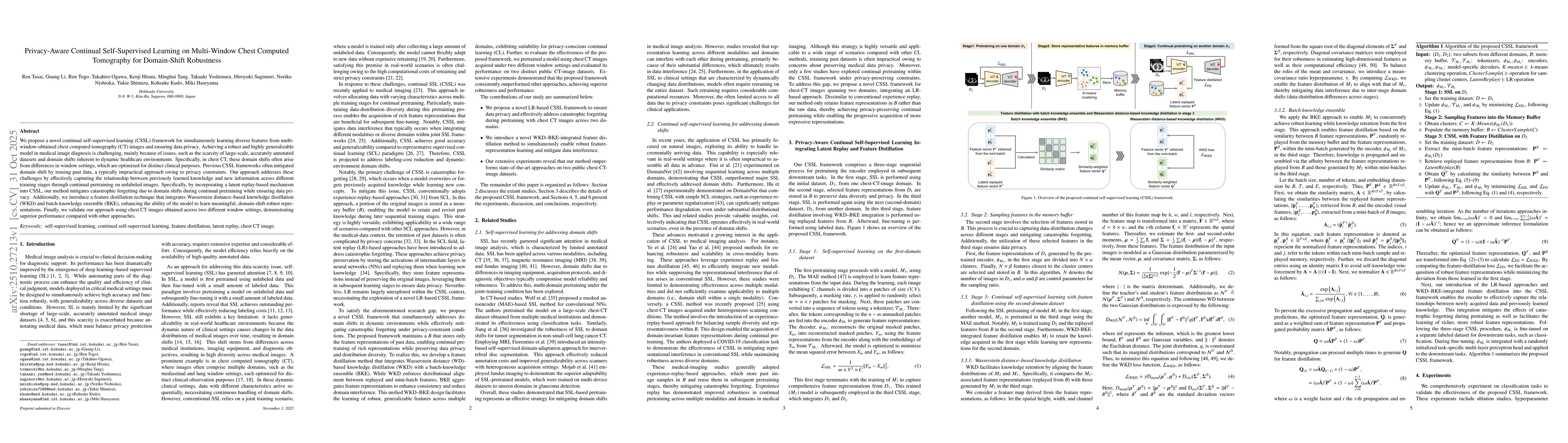 Thumbnail for Privacy-Aware Continual Self-Supervised Learning on Multi-Window Chest
  Computed Tomography for Domain-Shift Robustness