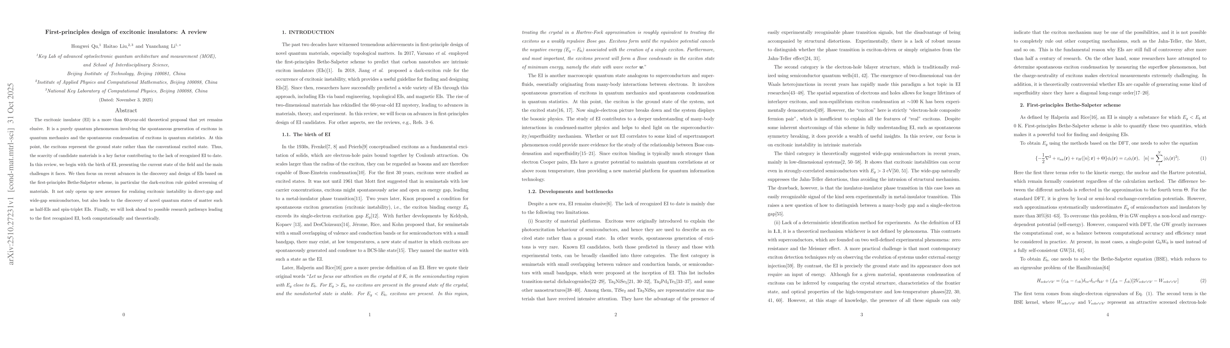 Thumbnail for First-principles design of excitonic insulators: A review