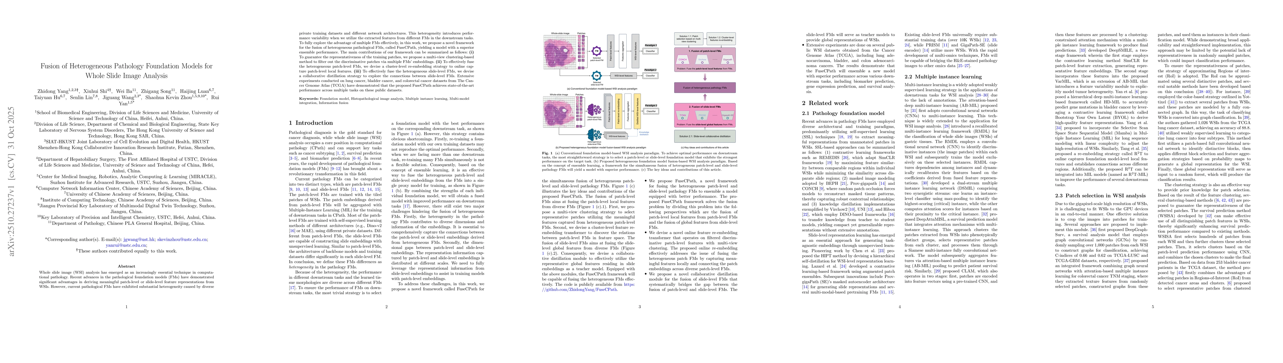 Thumbnail for Fusion of Heterogeneous Pathology Foundation Models for Whole Slide
  Image Analysis