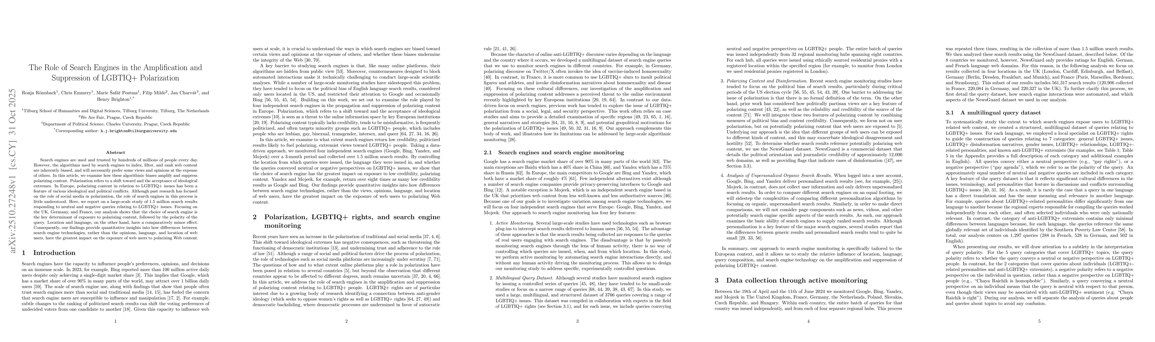 Thumbnail for The Role of Search Engines in the Amplification and Suppression of
  LGBTIQ+ Polarization