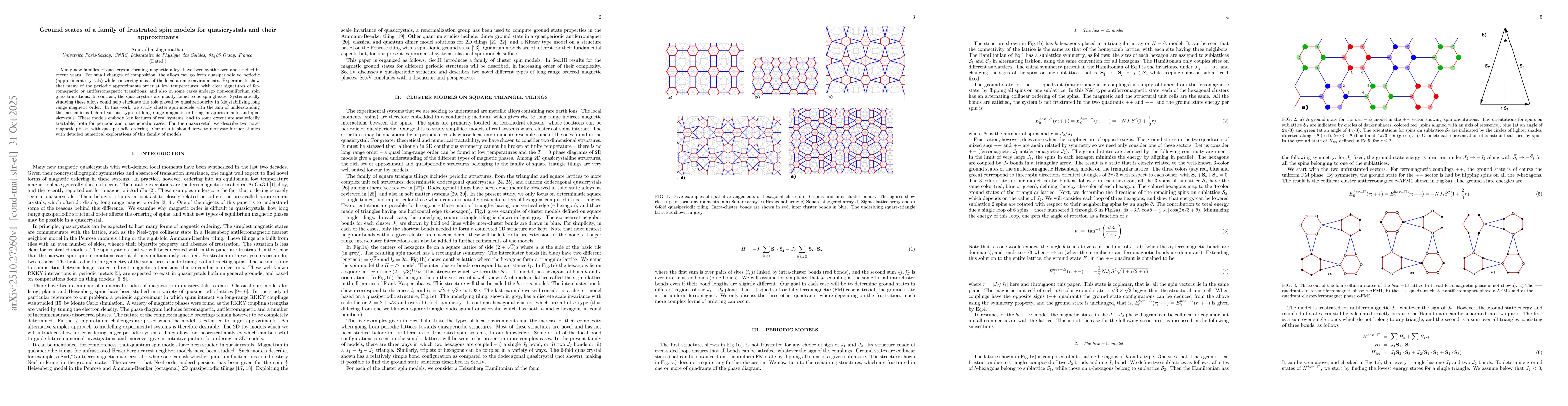 Thumbnail for Ground states of a family of frustrated spin models for quasicrystals
  and their approximants