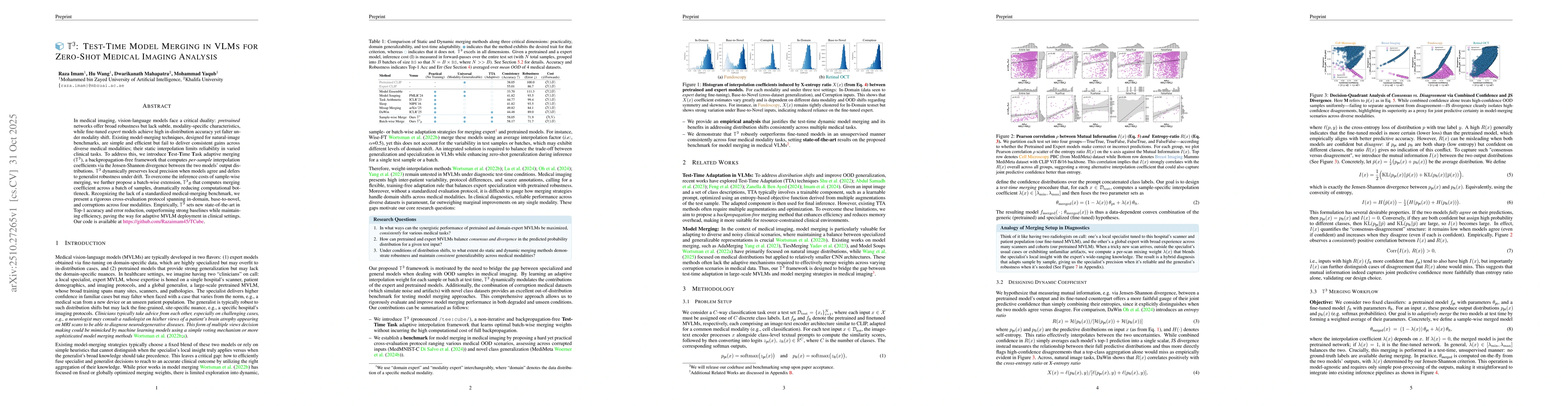 Thumbnail for T3: Test-Time Model Merging in VLMs for Zero-Shot Medical Imaging
  Analysis