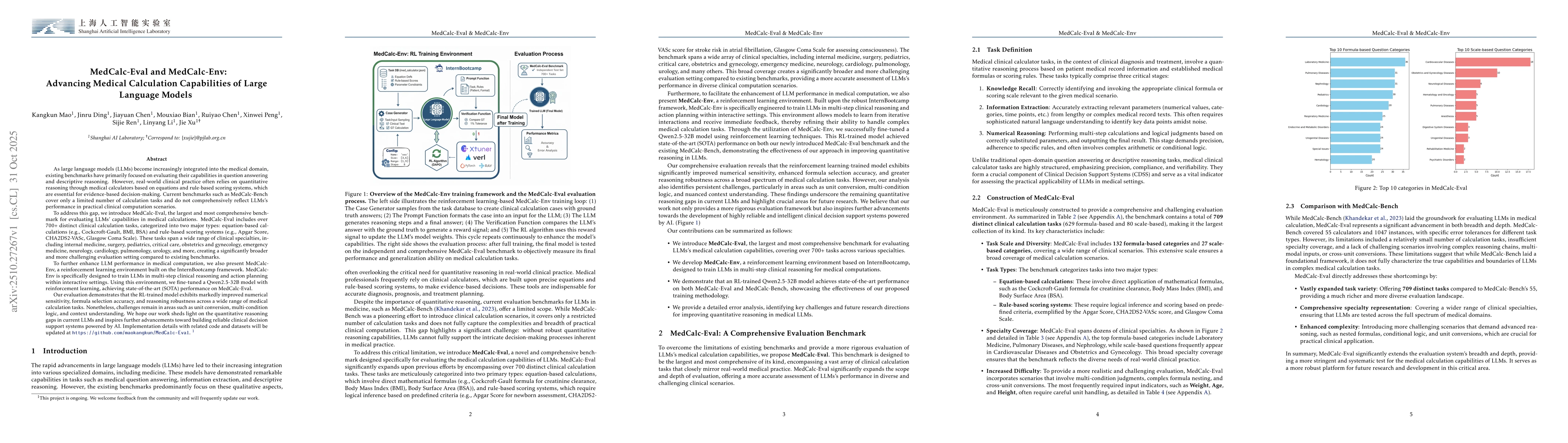 Thumbnail for MedCalc-Eval and MedCalc-Env: Advancing Medical Calculation Capabilities
  of Large Language Models