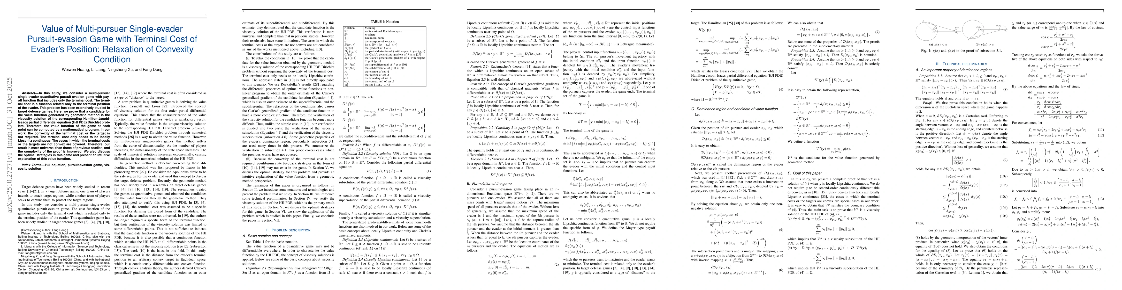Thumbnail for Value of Multi-pursuer Single-evader Pursuit-evasion Game with Terminal
  Cost of Evader's Position: Relaxation of Convexity Condition