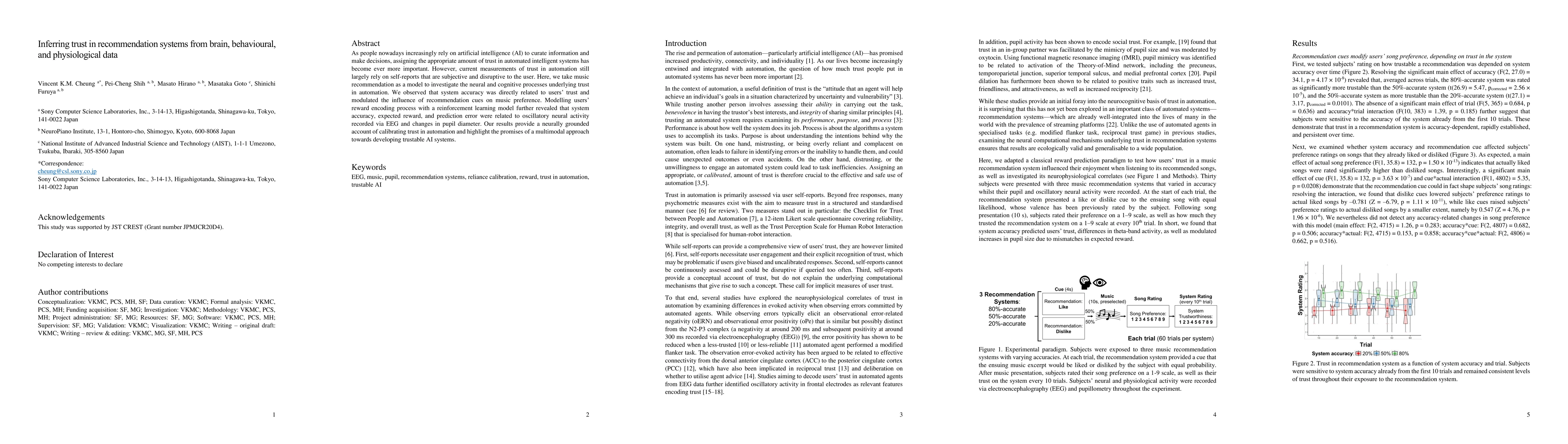 Thumbnail for Inferring trust in recommendation systems from brain, behavioural, and
  physiological data