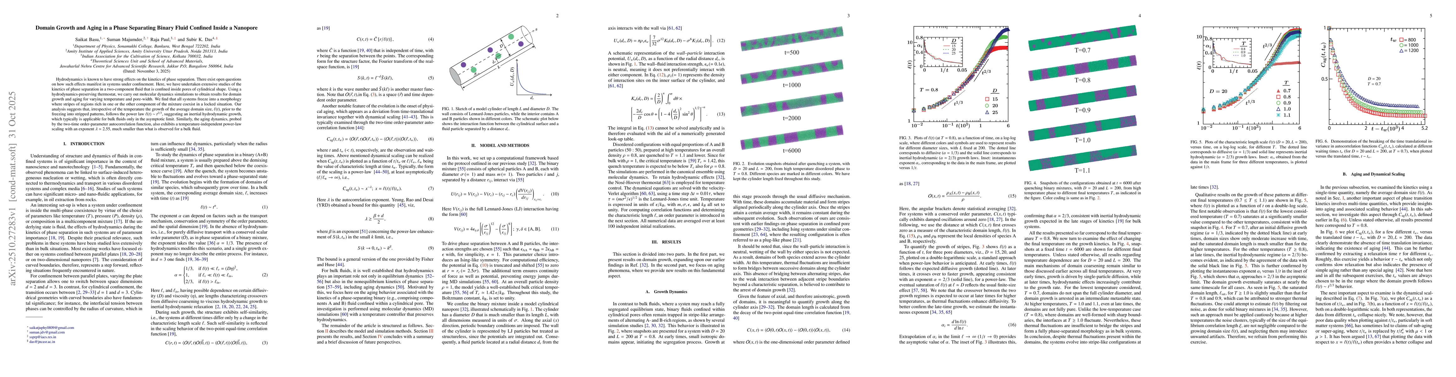Thumbnail for Domain Growth and Aging in a Phase Separating Binary Fluid Confined
  Inside a Nanopore