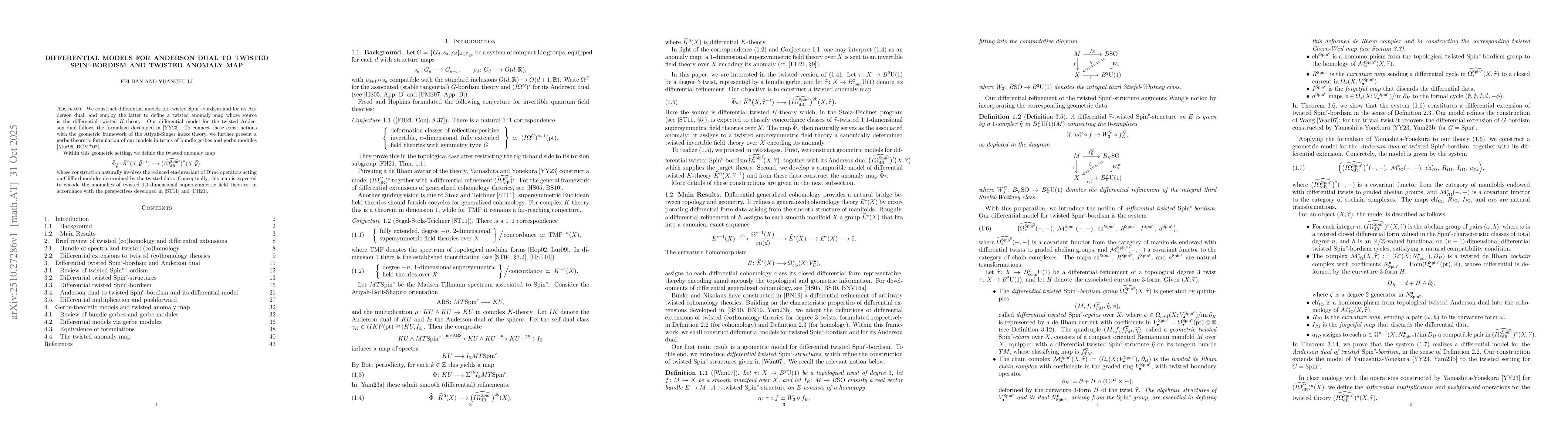 Thumbnail for Differential Models for Anderson Dual to Twisted
  $\mathrm{Spin}^c$-Bordism and Twisted Anomaly Map