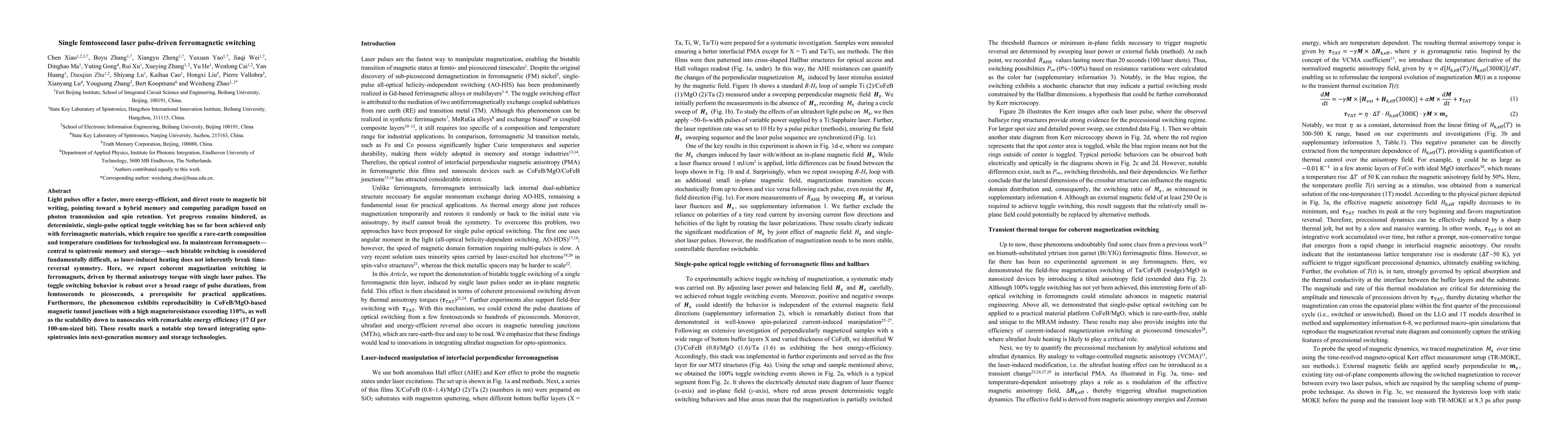 Thumbnail for Single femtosecond laser pulse-driven ferromagnetic switching