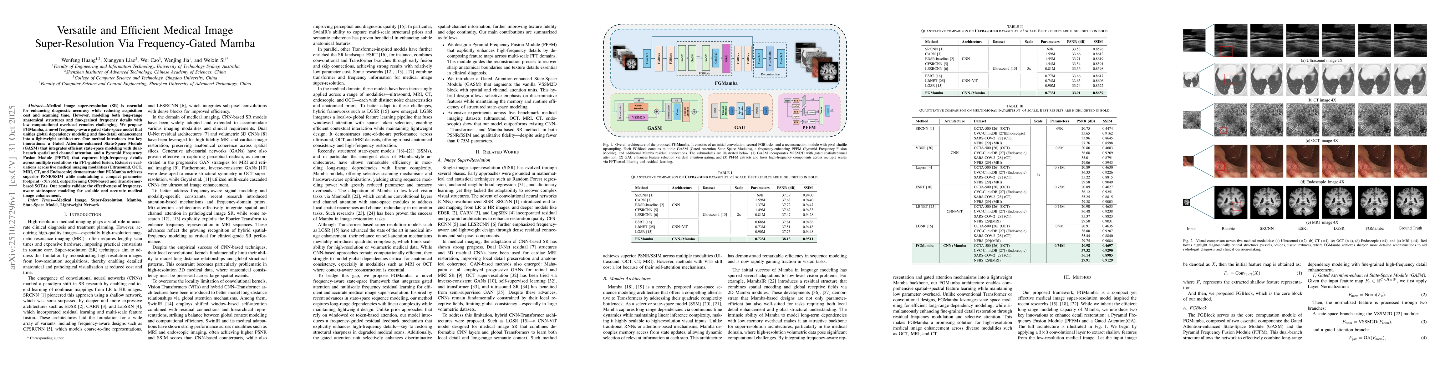 Thumbnail for Versatile and Efficient Medical Image Super-Resolution Via
  Frequency-Gated Mamba