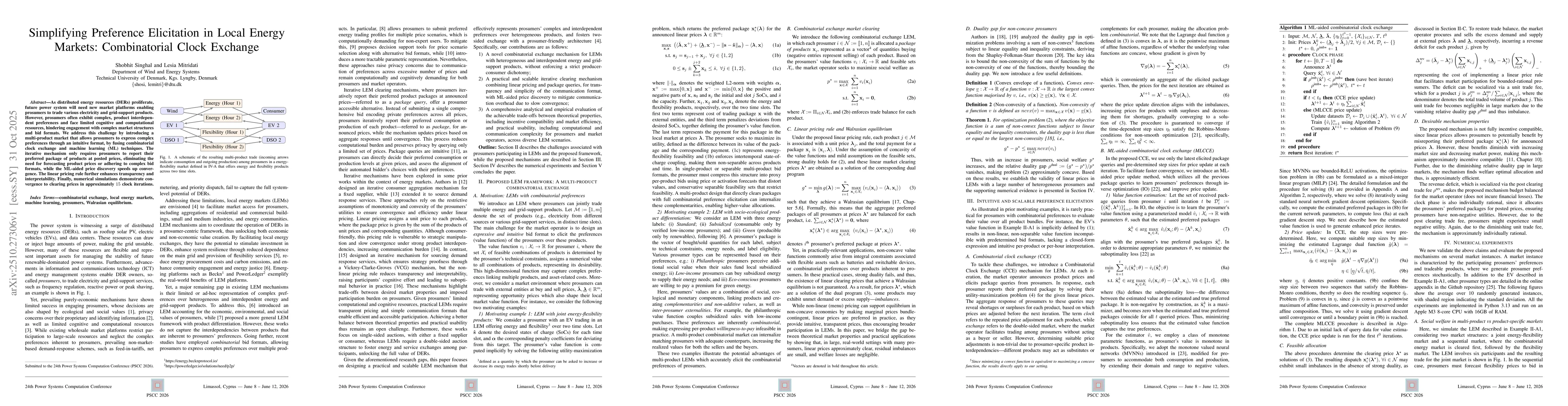 Thumbnail for Simplifying Preference Elicitation in Local Energy Markets:
  Combinatorial Clock Exchange