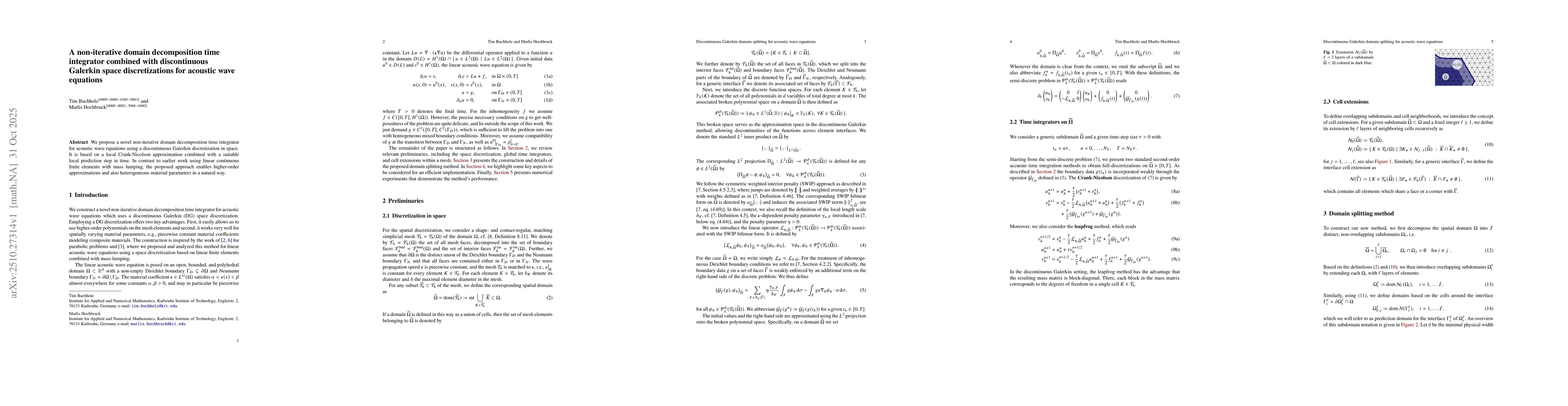 Thumbnail for A non-iterative domain decomposition time integrator combined with
  discontinuous Galerkin space discretizations for acoustic wave equations