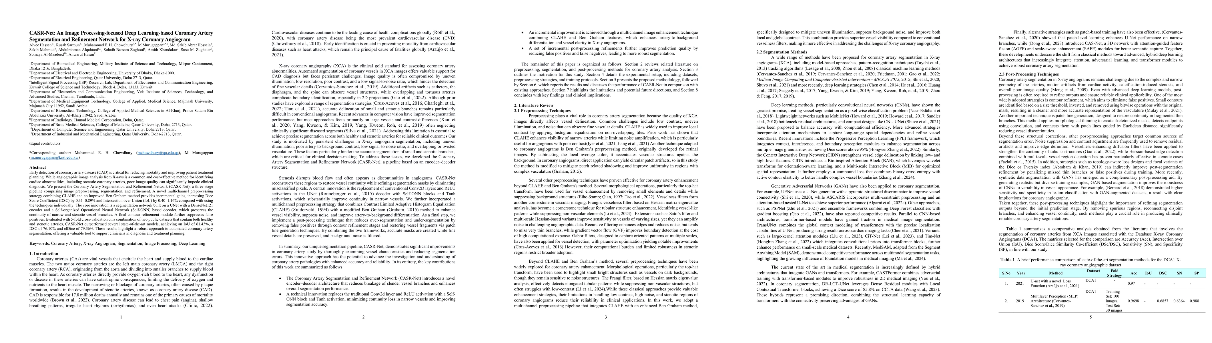 Thumbnail for CASR-Net: An Image Processing-focused Deep Learning-based Coronary
  Artery Segmentation and Refinement Network for X-ray Coronary Angiogram
