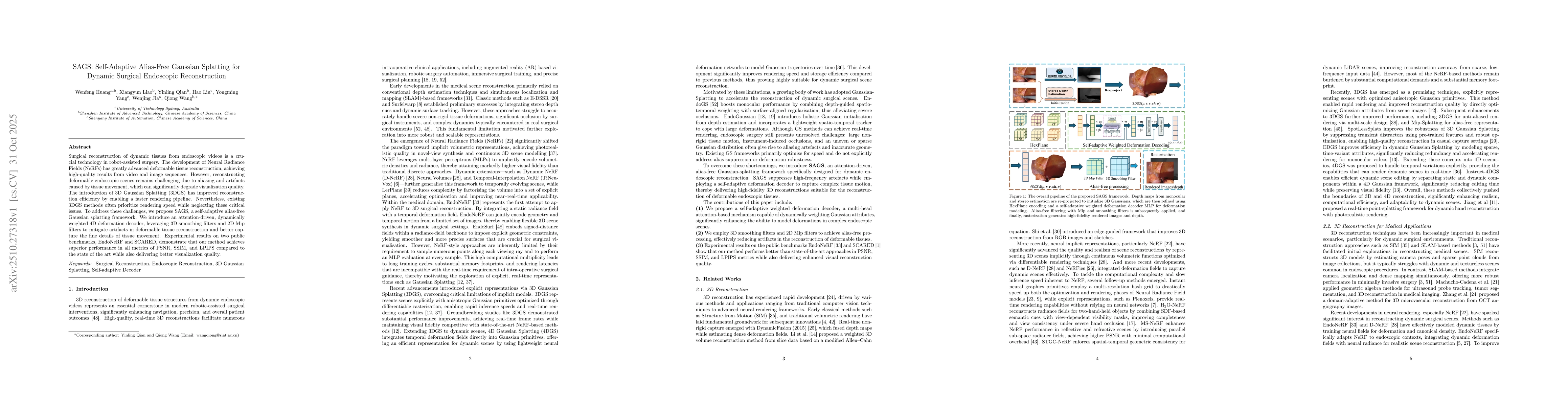 Thumbnail for SAGS: Self-Adaptive Alias-Free Gaussian Splatting for Dynamic Surgical
  Endoscopic Reconstruction