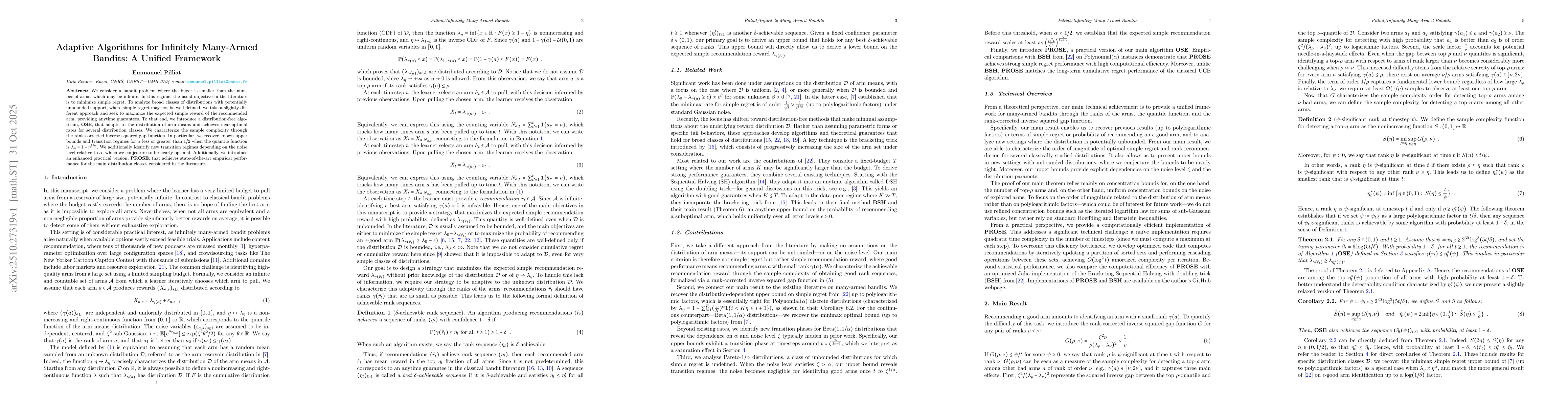 Thumbnail for Adaptive Algorithms for Infinitely Many-Armed Bandits: A Unified
  Framework