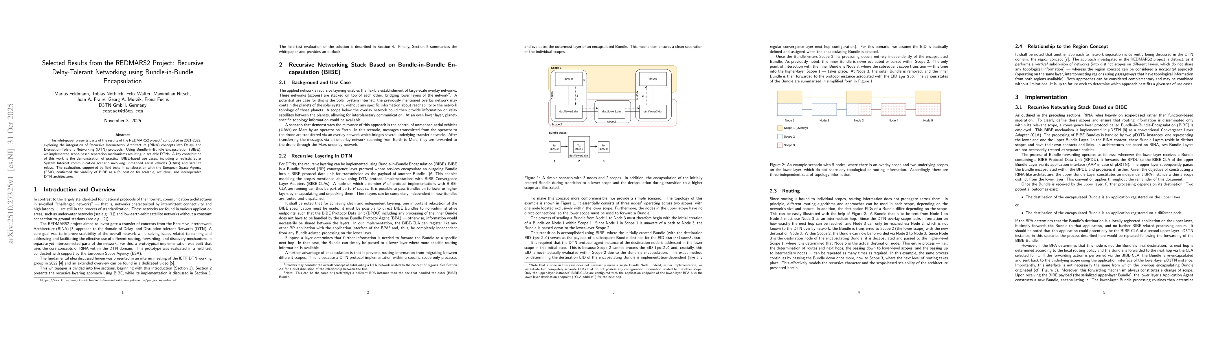 Thumbnail for Selected Results from the REDMARS2 Project: Recursive Delay-Tolerant
  Networking using Bundle-in-Bundle Encapsulation
