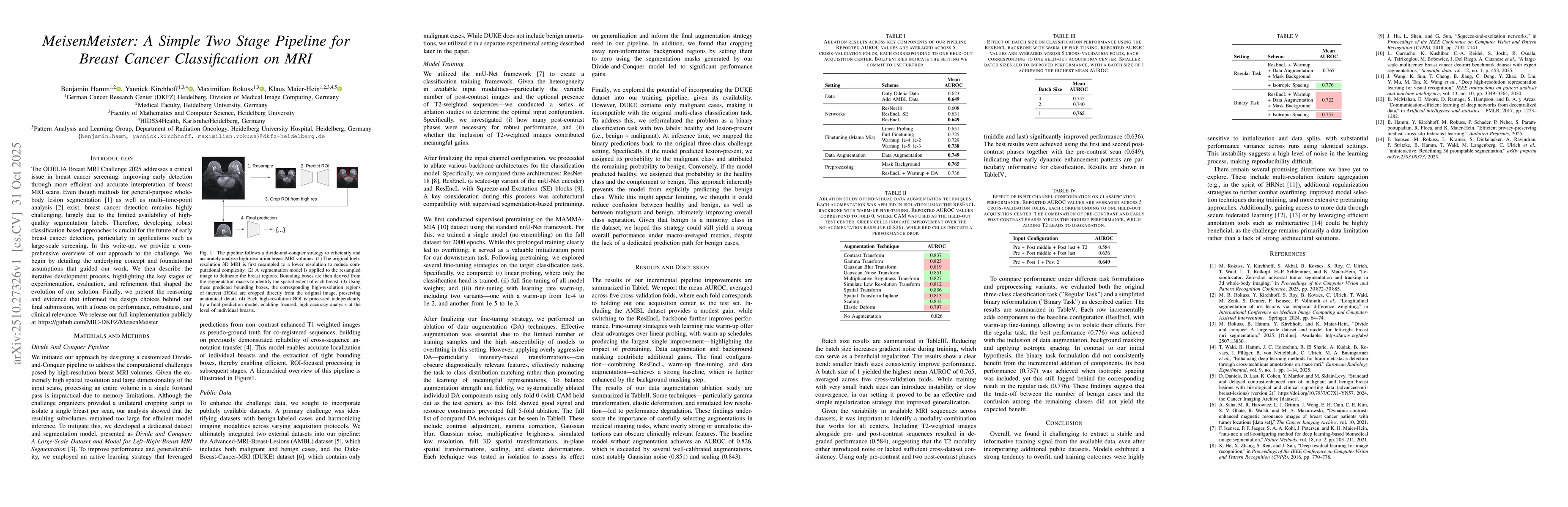 Thumbnail for MeisenMeister: A Simple Two Stage Pipeline for Breast Cancer
  Classification on MRI