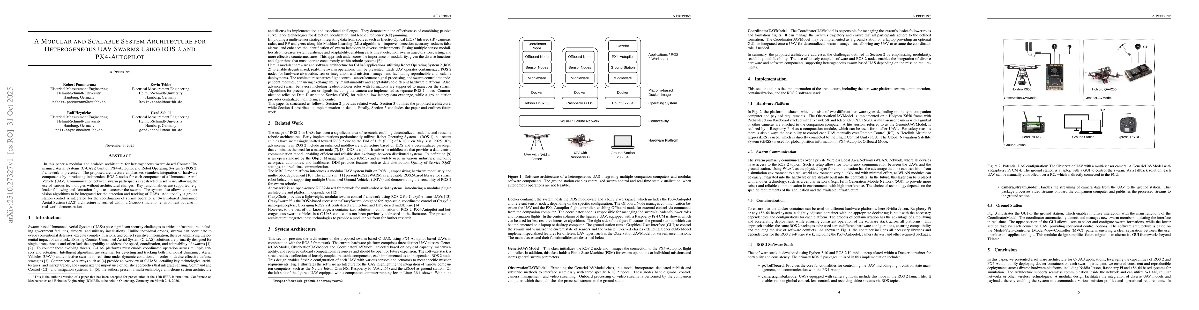 Thumbnail for A Modular and Scalable System Architecture for Heterogeneous UAV Swarms
  Using ROS 2 and PX4-Autopilot