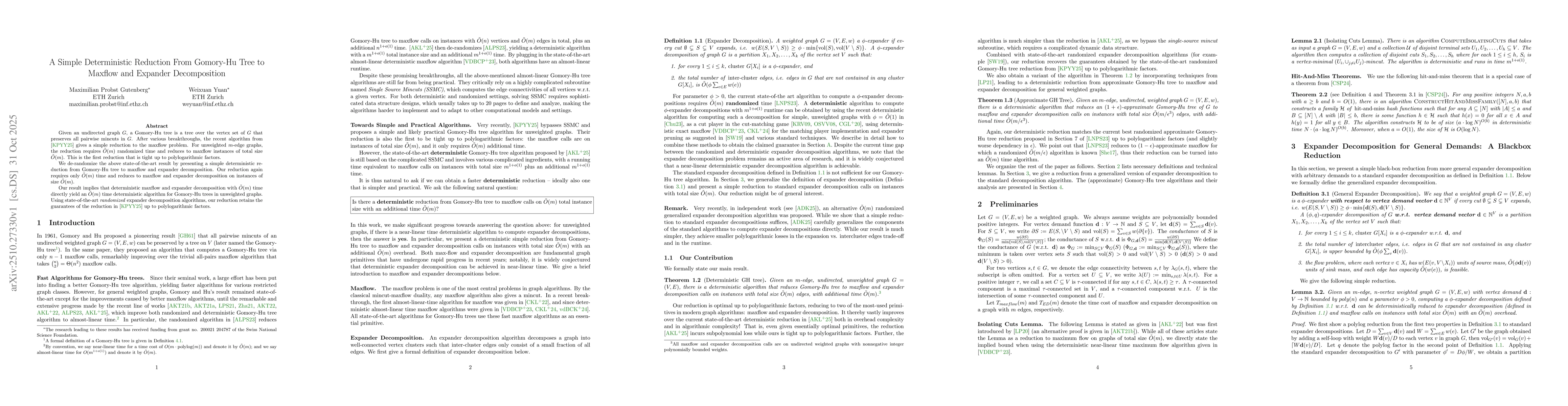 Thumbnail for A Simple Deterministic Reduction From Gomory-Hu Tree to Maxflow and
  Expander Decomposition