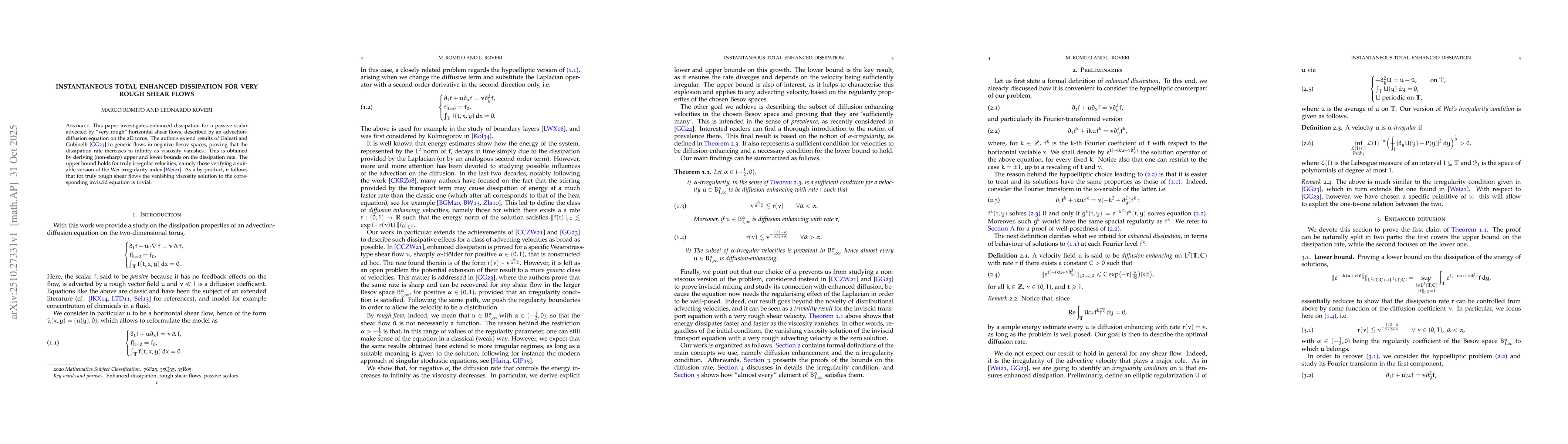 Thumbnail for Instantaneous Total Enhanced Dissipation For Very Rough Shear Flows