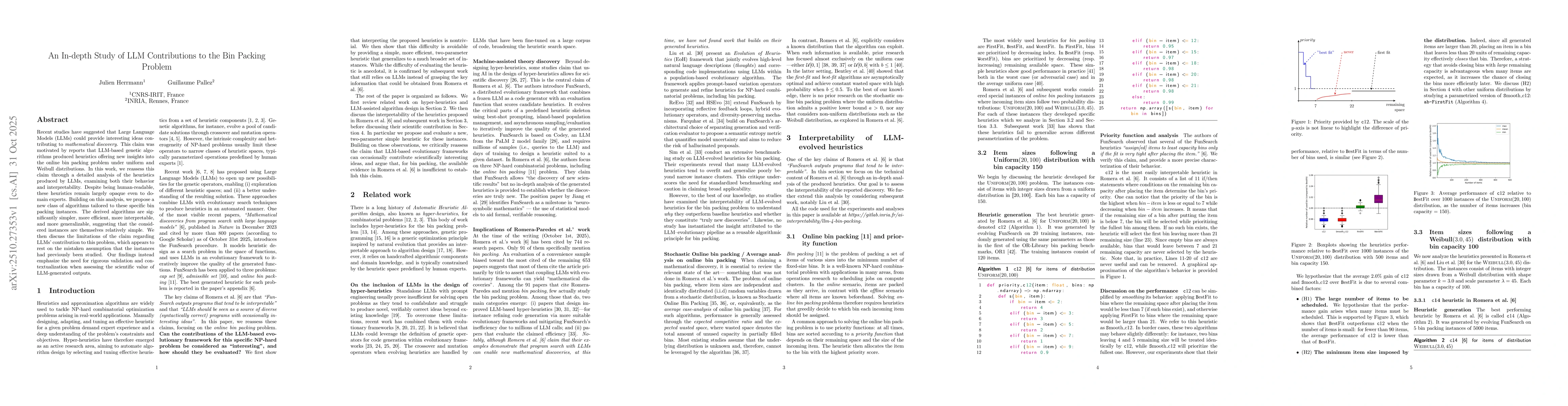 Thumbnail for An In-depth Study of LLM Contributions to the Bin Packing Problem