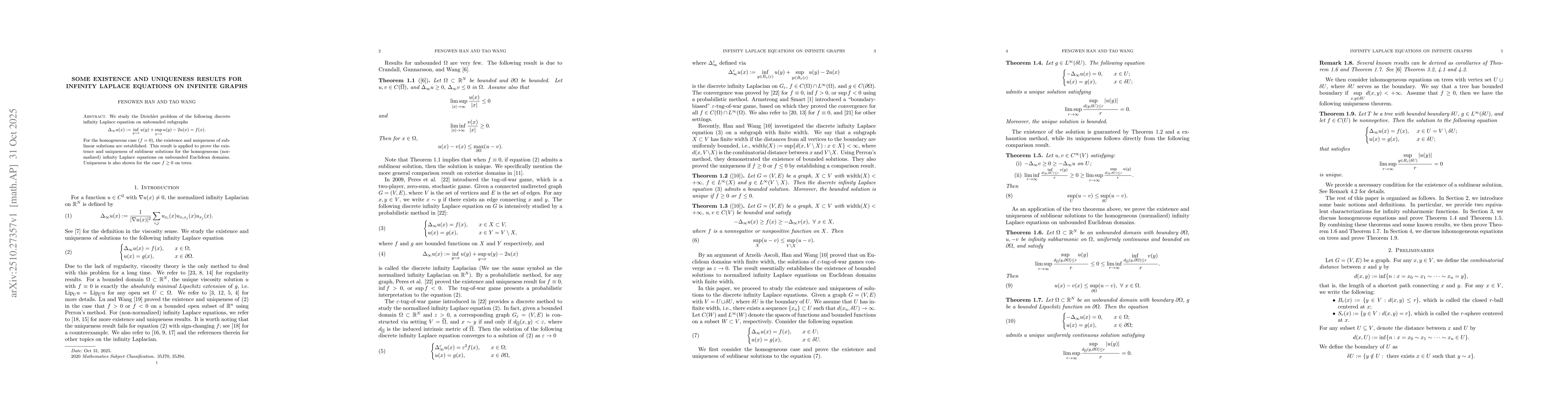 Thumbnail for Some existence and uniqueness results for infinity Laplace equations on
  infinite graphs