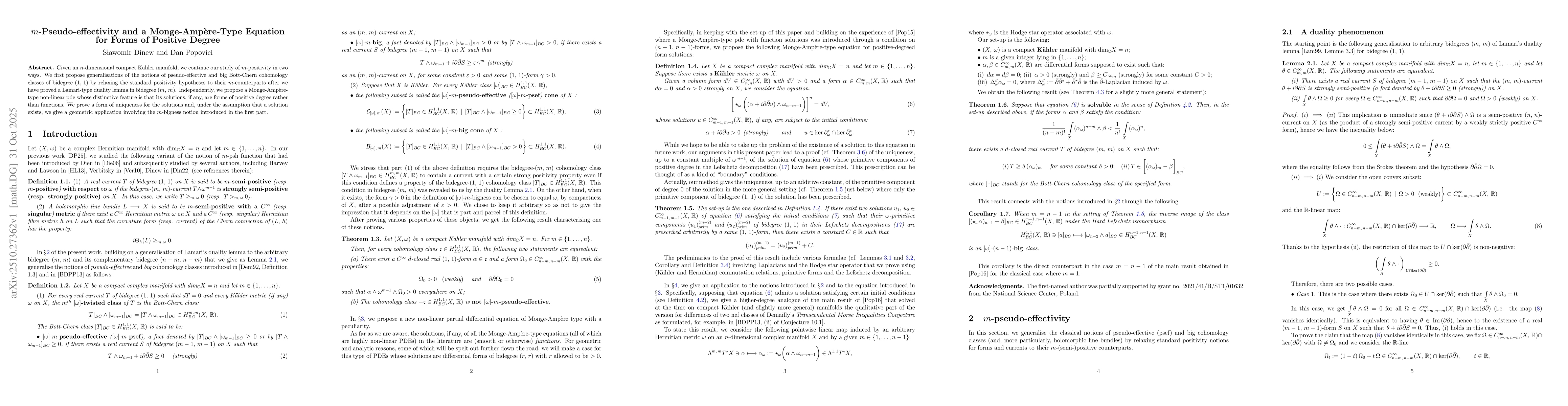 Thumbnail for $m$-Pseudo-effectivity and a Monge-AmpĂ¨re-Type Equation for Forms of
  Positive Degree