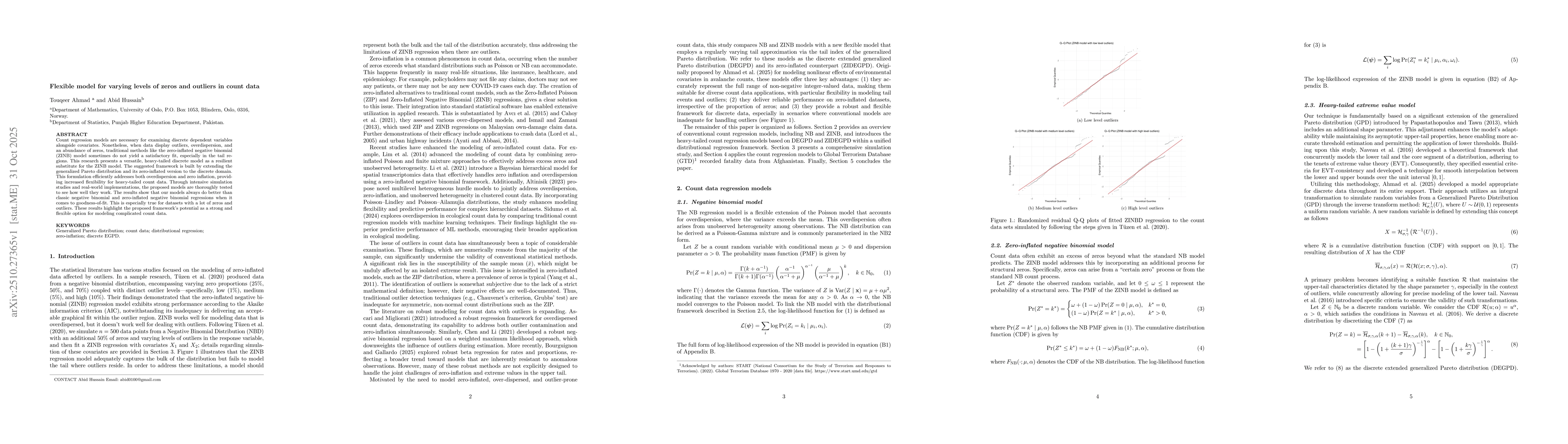 Thumbnail for Flexible model for varying levels of zeros and outliers in count data