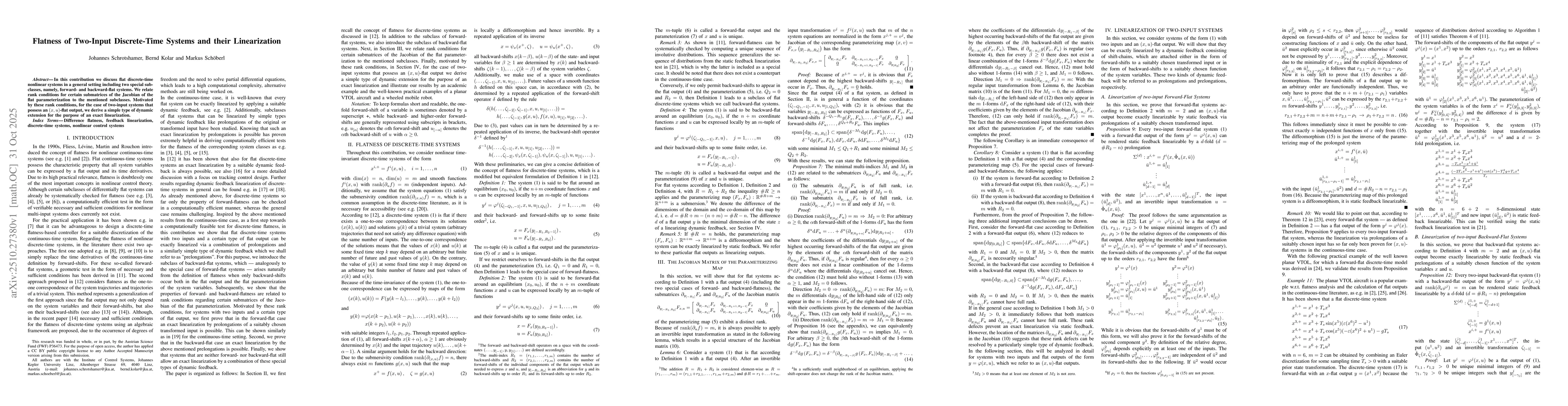 Thumbnail for Flatness of Two-Input Discrete-Time Systems and their Linearization