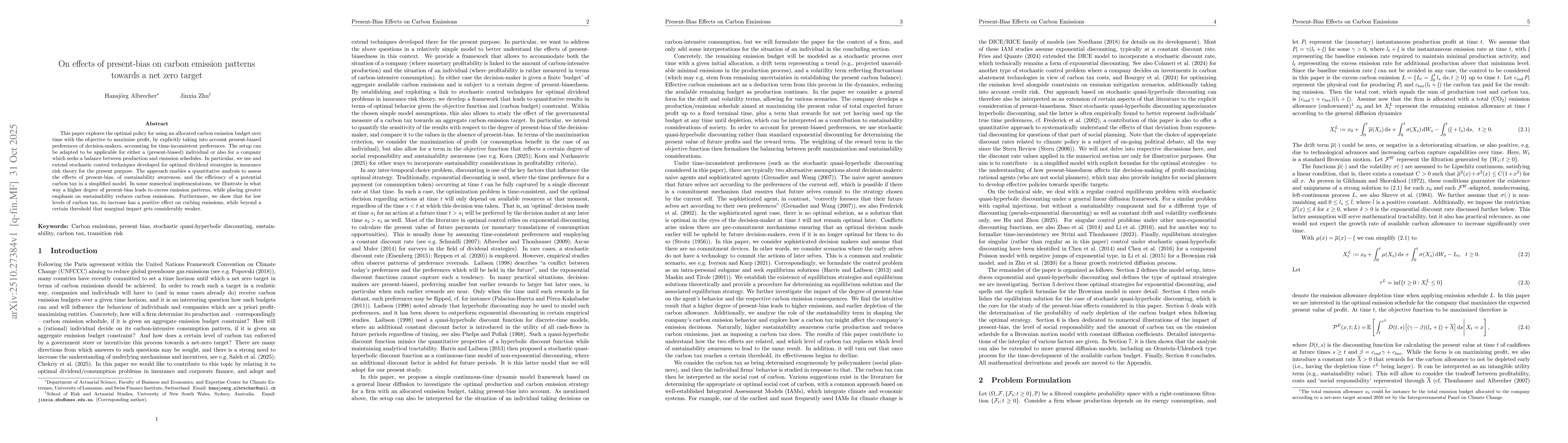 Thumbnail for On effects of present-bias on carbon emission patterns towards a net
  zero target