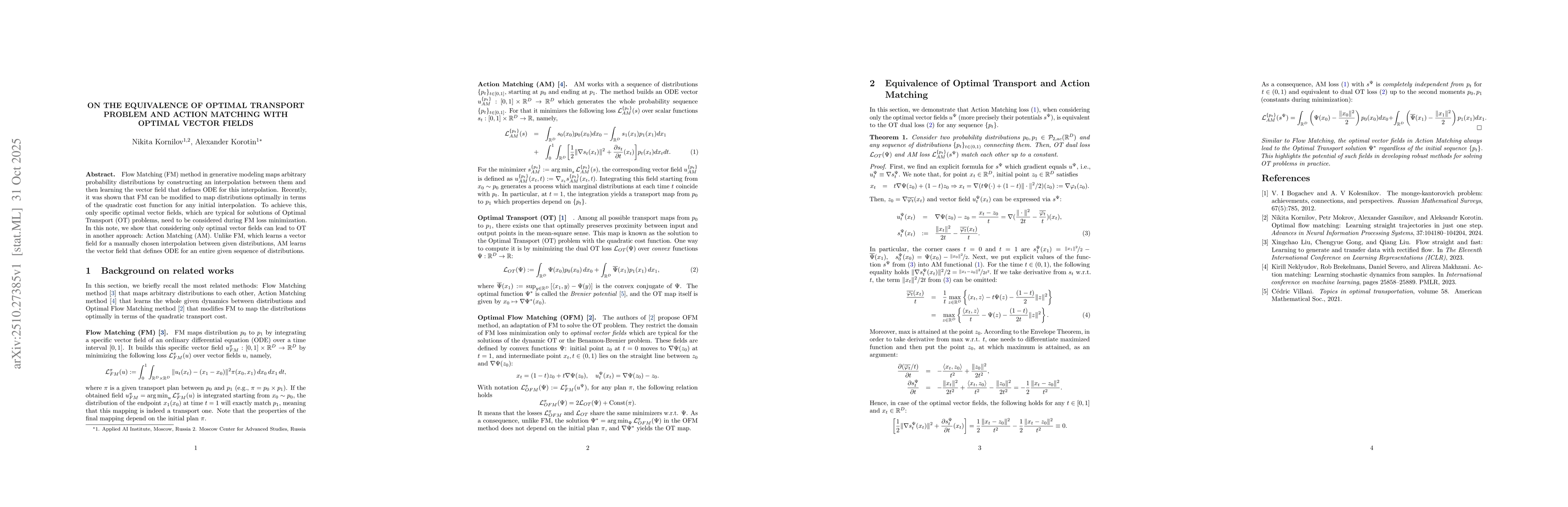 Thumbnail for On the Equivalence of Optimal Transport Problem and Action Matching with
  Optimal Vector Fields